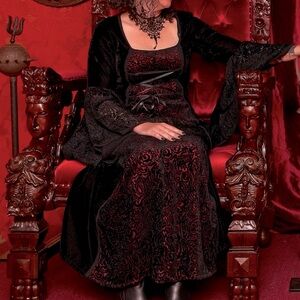 Lip Service vintage Y2K velvet maxi dress - red inlay & bell sleeves Size Medium